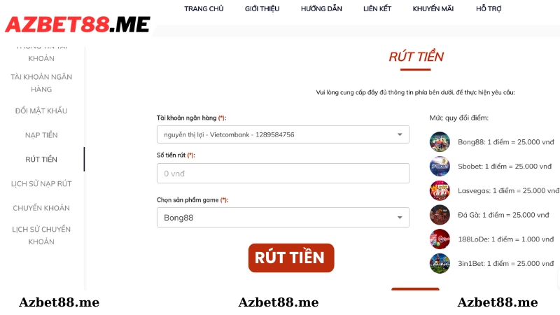 Rút tiền Azbet88
